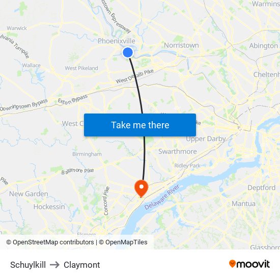 Schuylkill to Claymont map