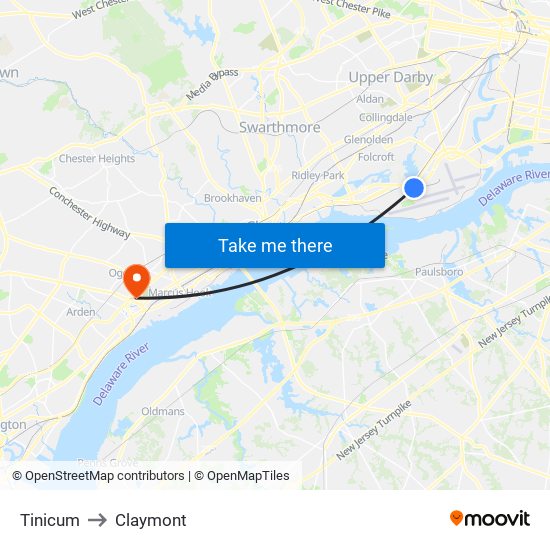 Tinicum to Claymont map