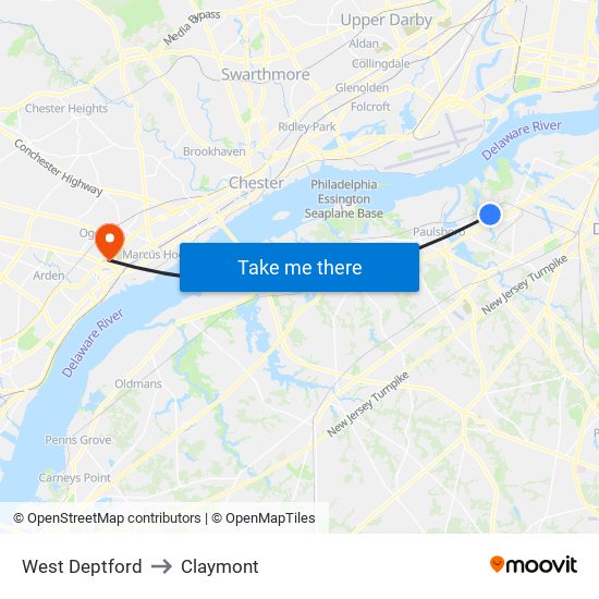 West Deptford to Claymont map