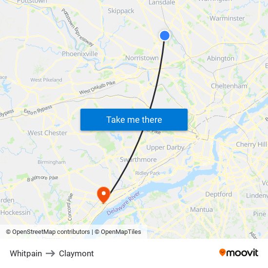 Whitpain to Claymont map