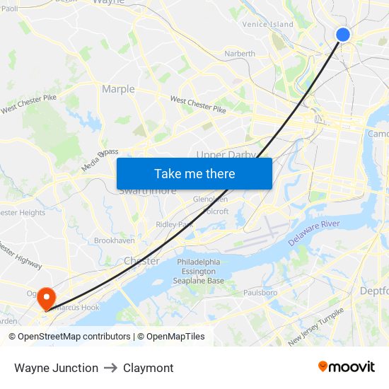 Wayne Junction to Claymont map