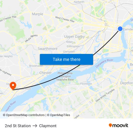 2nd St Station to Claymont map