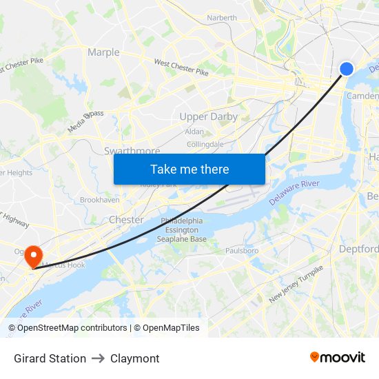 Girard Station to Claymont map