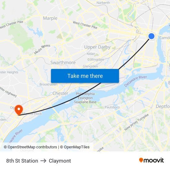 8th St Station to Claymont map
