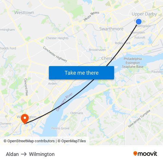 Aldan to Wilmington map