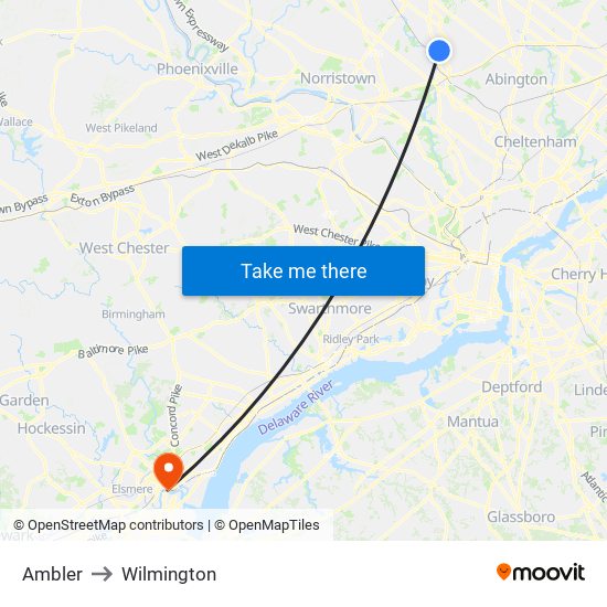 Ambler to Wilmington map