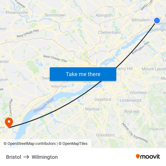 Bristol to Wilmington map