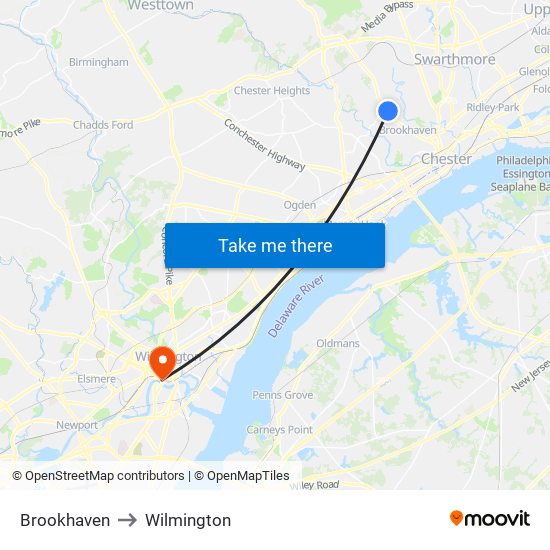 Brookhaven to Wilmington map