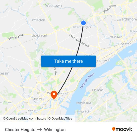 Chester Heights to Wilmington map