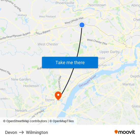 Devon to Wilmington map