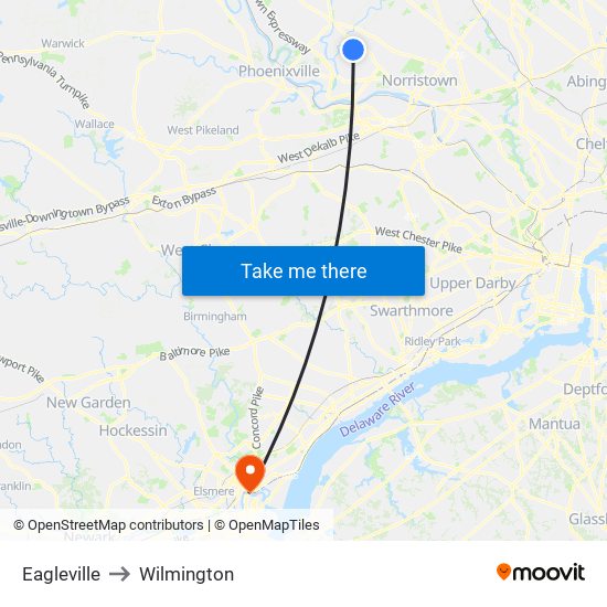 Eagleville to Wilmington map