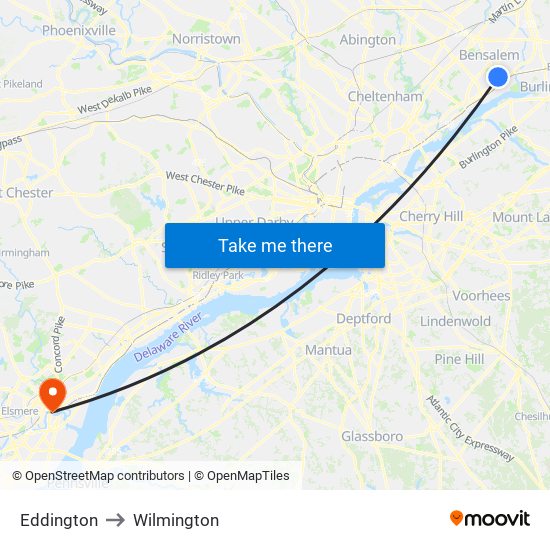 Eddington to Wilmington map