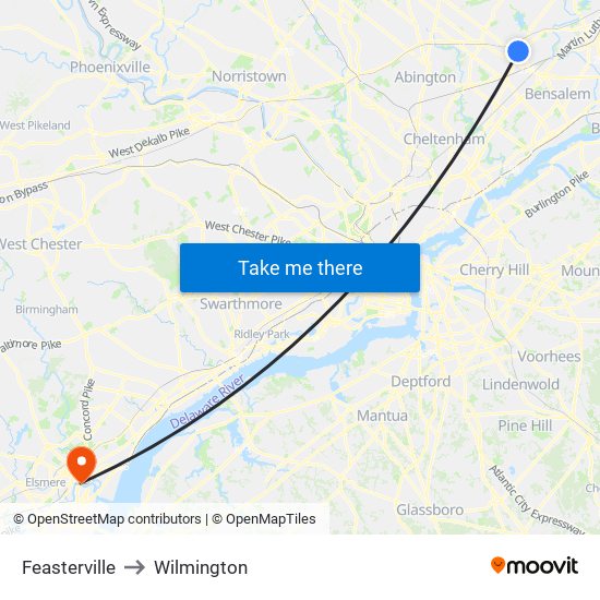 Feasterville to Wilmington map