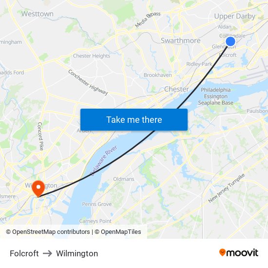 Folcroft to Wilmington map