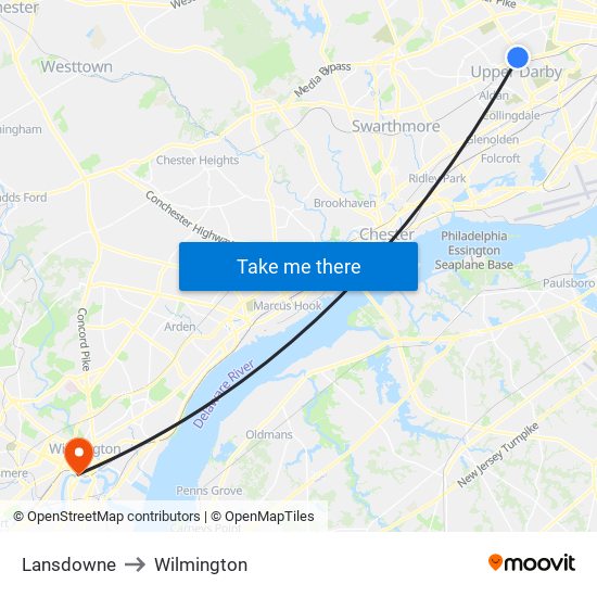 Lansdowne to Wilmington map