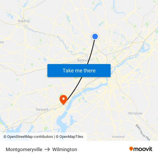 Montgomeryville to Wilmington map