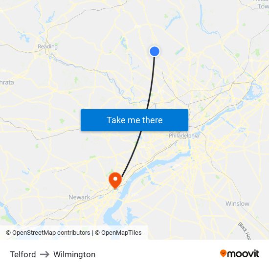 Telford to Wilmington map