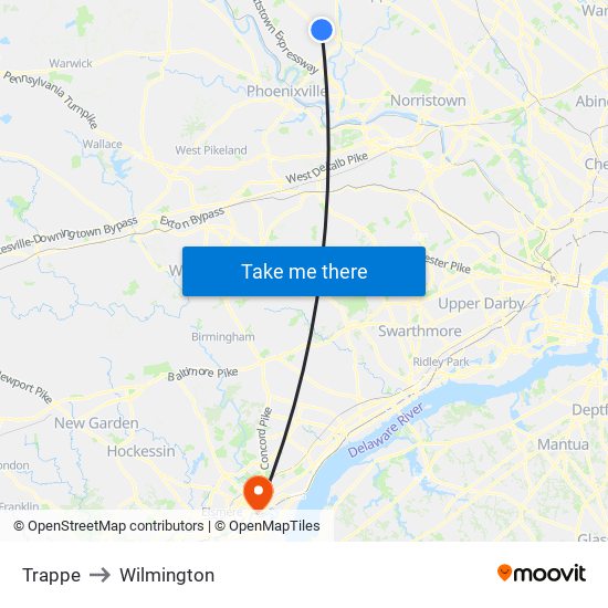 Trappe to Wilmington map