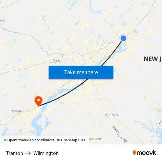 Trenton to Wilmington map