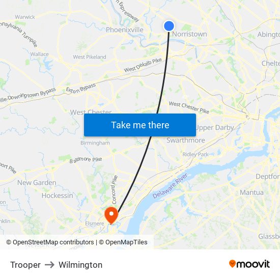 Trooper to Wilmington map