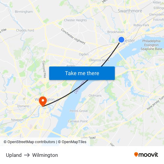 Upland to Wilmington map
