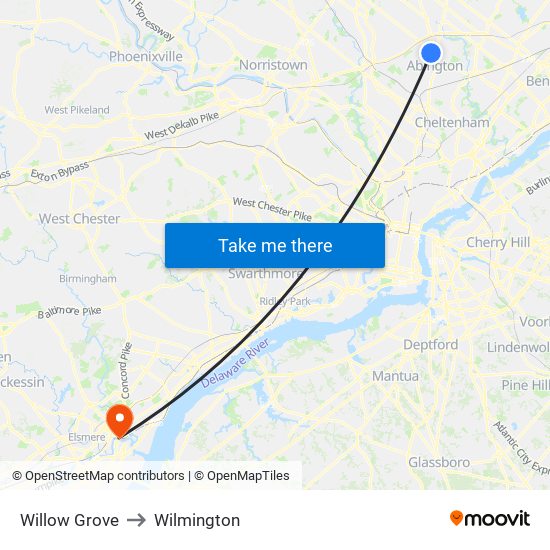 Willow Grove to Wilmington map