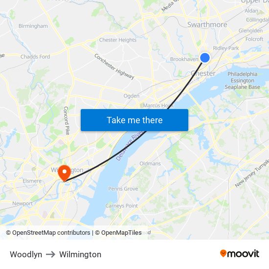 Woodlyn to Wilmington map