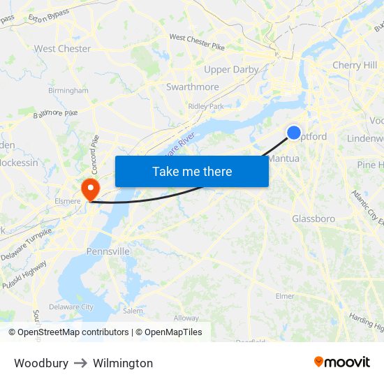 Woodbury to Wilmington map