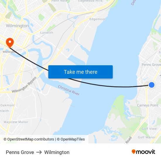Penns Grove to Wilmington map