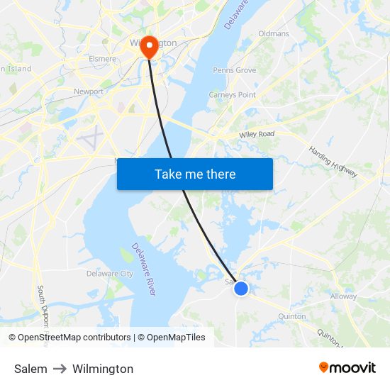 Salem to Wilmington map