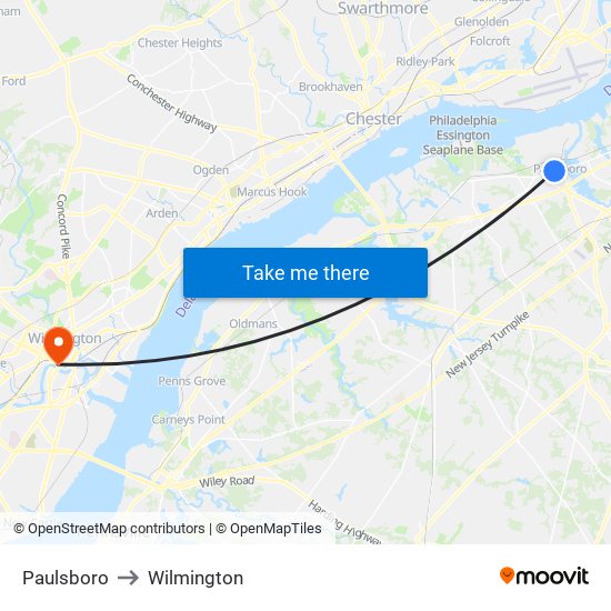 Paulsboro to Wilmington map
