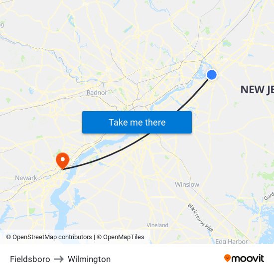 Fieldsboro to Wilmington map