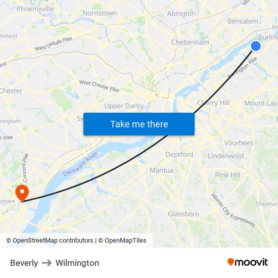 Beverly to Wilmington map