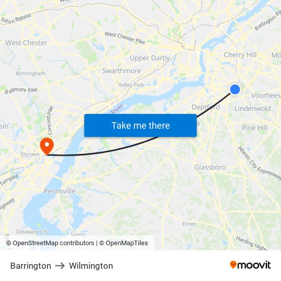 Barrington to Wilmington map