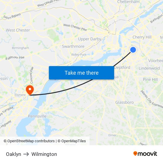 Oaklyn to Wilmington map