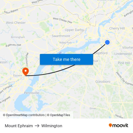 Mount Ephraim to Wilmington map