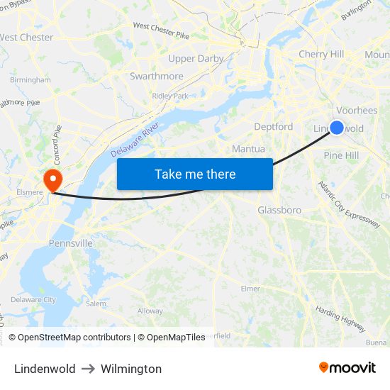 Lindenwold to Wilmington map