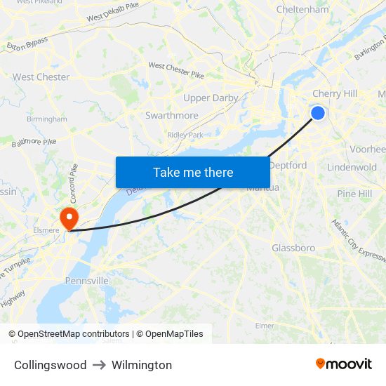 Collingswood to Wilmington map