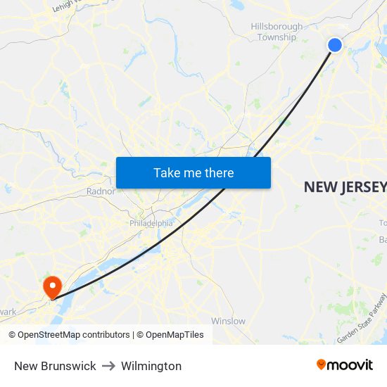 New Brunswick to Wilmington map