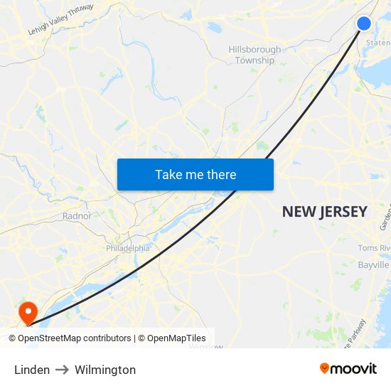 Linden to Wilmington map