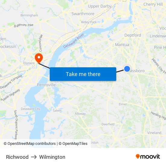 Richwood to Wilmington map