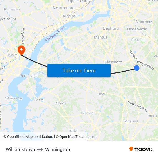 Williamstown to Wilmington map