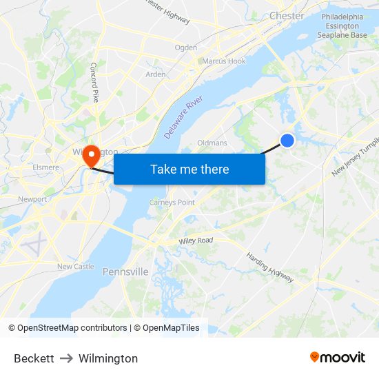 Beckett to Wilmington map