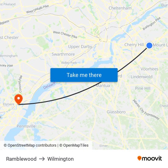 Ramblewood to Wilmington map