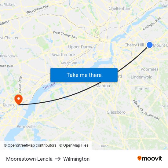 Moorestown-Lenola to Wilmington map