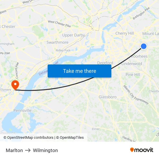Marlton to Wilmington map