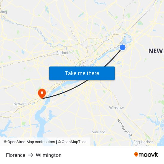 Florence to Wilmington map