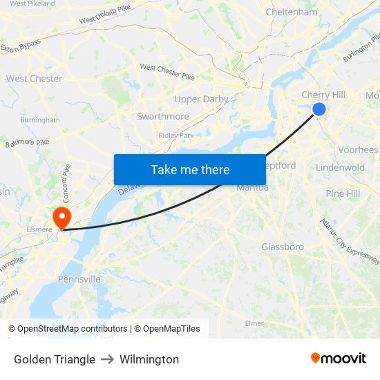 Golden Triangle to Wilmington map
