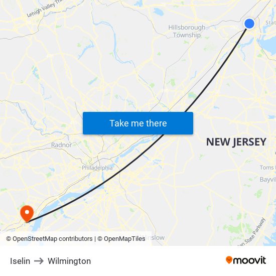 Iselin to Wilmington map