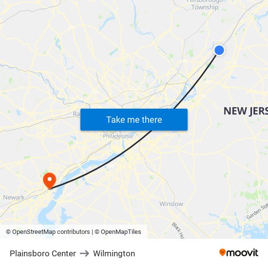 Plainsboro Center to Wilmington map